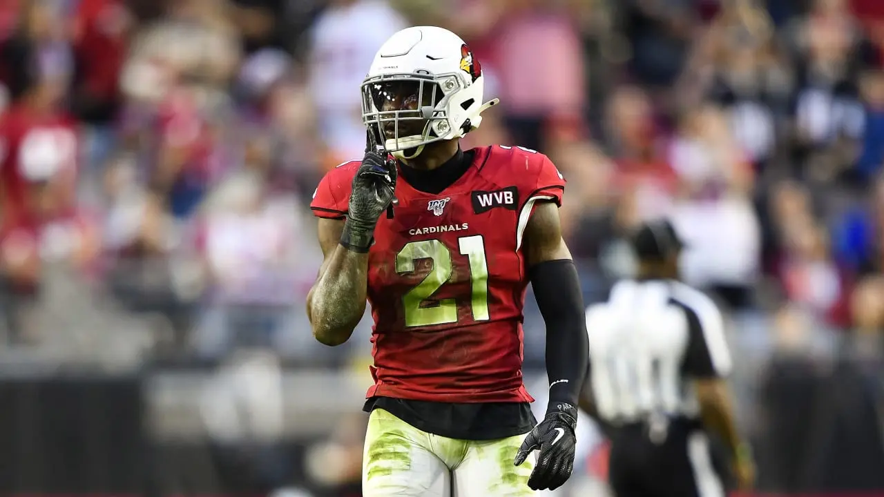 Patrick Peterson of the Arizona Cardinals wearing jersey number 21 and a white helmet during a game.
