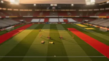 Soccer stadium pitch with Spain and Austria team colors for World Cup 2026 betting preview