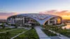 SoFi Stadium exterior at sunset for Spain vs Belgium World Cup 2026 quarter-final match