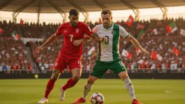 Switzerland and Algeria players competing in intense World Cup knockout match action