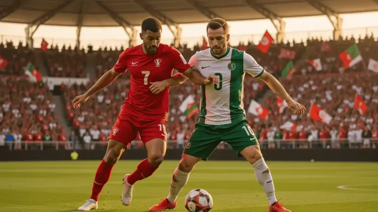 Switzerland and Algeria players competing in intense World Cup knockout match action