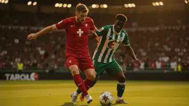 Switzerland vs Algeria World Cup knockout match action with players competing for the ball