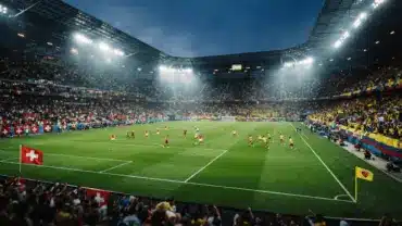 Soccer stadium during World Cup match between Switzerland and Colombia
