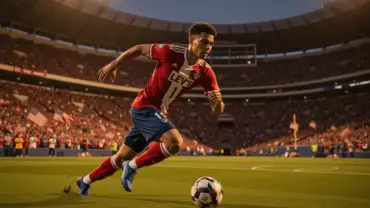 USA soccer player in action during World Cup knockout match at Levi's Stadium with crowd