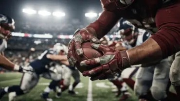 NFL defensive tackle breaking through offensive line at line of scrimmage during game
