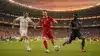World Cup 2026 knockout round match action with players competing in modern stadium under dramatic lighting
