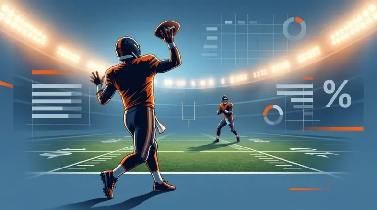 Editorial illustration of a quarterback value gap in 2026 fantasy football drafts