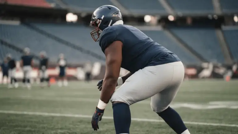 Buffalo-inspired football offensive guard preparing on the practice field