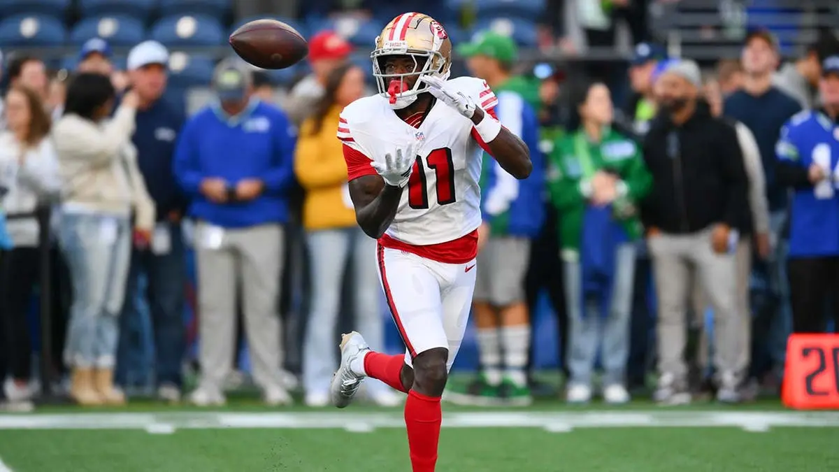 Brandon Aiyuk of the San Francisco 49ers wearing number 11 during a football game