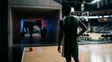 Silhouetted NBA player standing between opposing arenas after a controversial trade