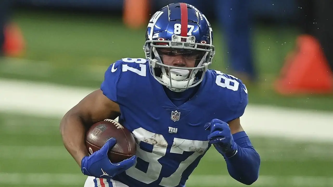 Sterling Shepard of the New York Giants running with the football during an NFL game
