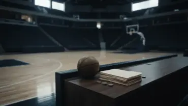 Empty basketball arena with contract folders symbolizing the Thunder’s salary-cap pressure